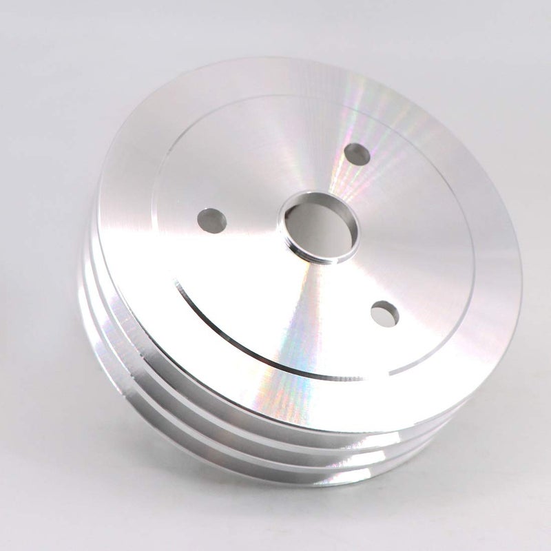 KIPA Aluminium triple groove crankshaft pulley For SB Chevy SBC 350 Crank SWP Short Small Block Chevy with a Short Water Pump 6.6" Satin Aluminium Finish Durable 3-Groove #8858 - Image 5